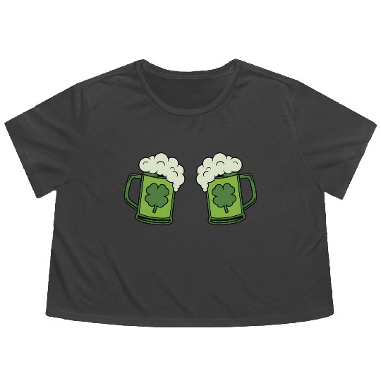 Drinking Green Beer Boobs Shamrock Irish Patric Flowy Cropped Tees