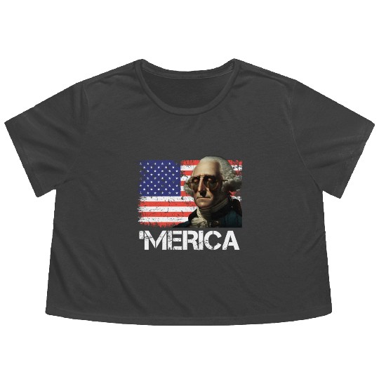 Merica George Washington Independence Day USA Flowy Cropped Tees
