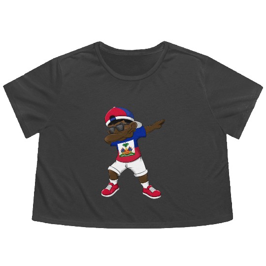 Dabbing Haitian Haiti Flag Dab Dance Flowy Cropped Tees