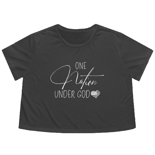 One Nation Under God Usa Script Flowy Cropped Tees