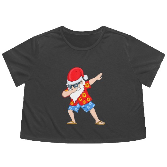 Christmas in July Santa Hawaiian Dabbing Santa Flowy Cropped Tees