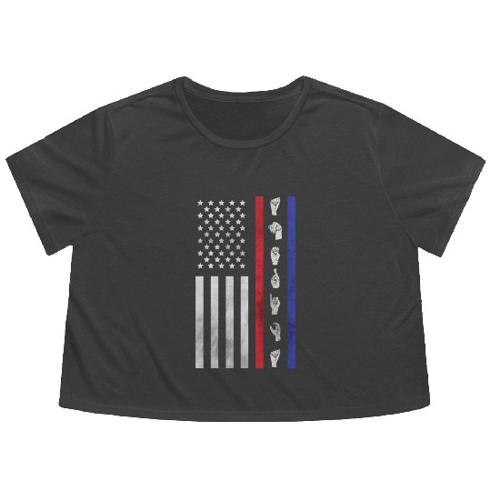 American Flag Asl American Sign Language America U Flowy Cropped Tees