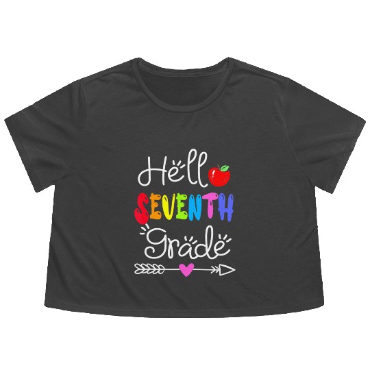 Hello 7th Grade Teacher Back to School Flowy Cropped Tees