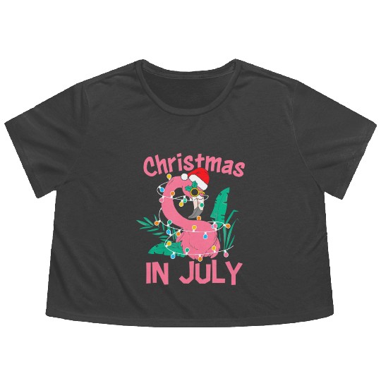 Funny Summer Beach Vacation Christmas In July Flowy Cropped Tees