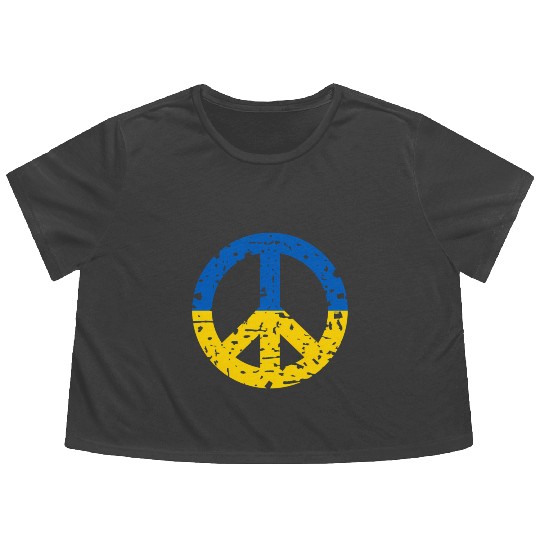 Ukraine Peace Sign Ukrainian Flag Colors Flowy Cropped Tees