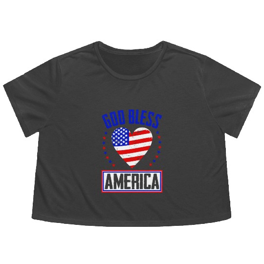 God Bless America Independence Day USA Patriot Flowy Cropped Tees