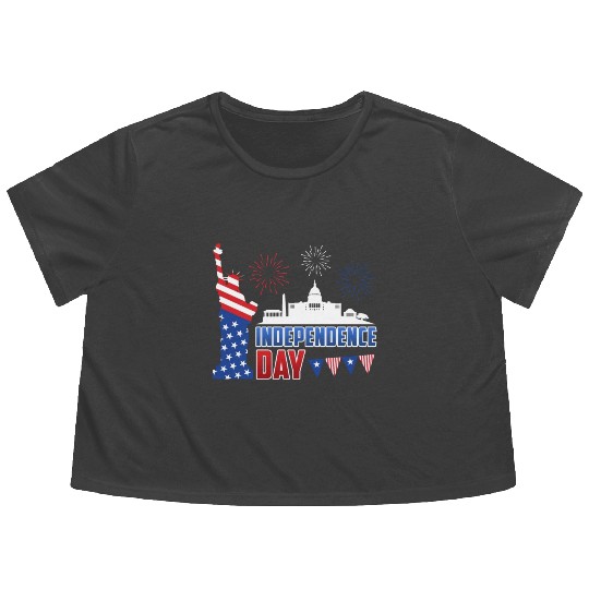 Independence Day Statue of Loverty America Party Flowy Cropped Tees