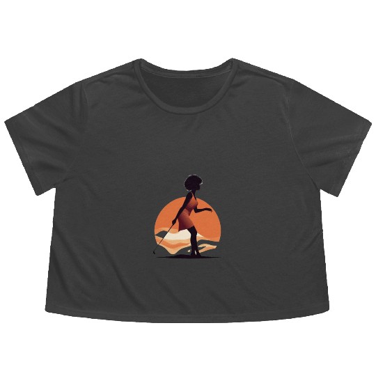 Golfer Girl Afro Woman Golf Player African Flowy Cropped Tees