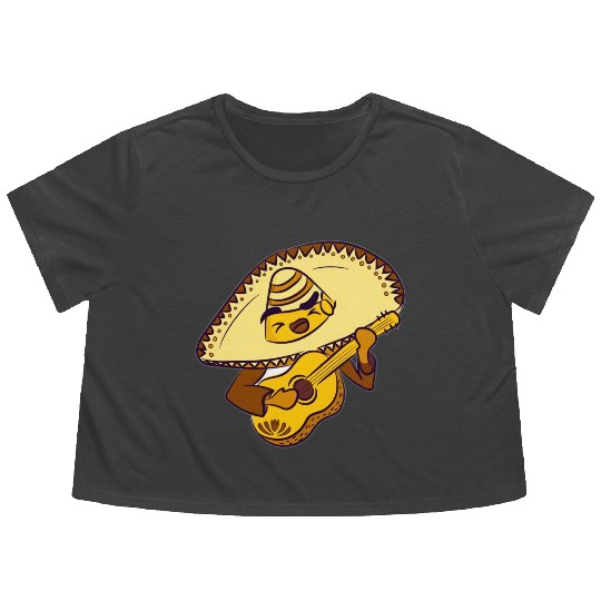 Mexican hat with guitar character Flowy Cropped Tees