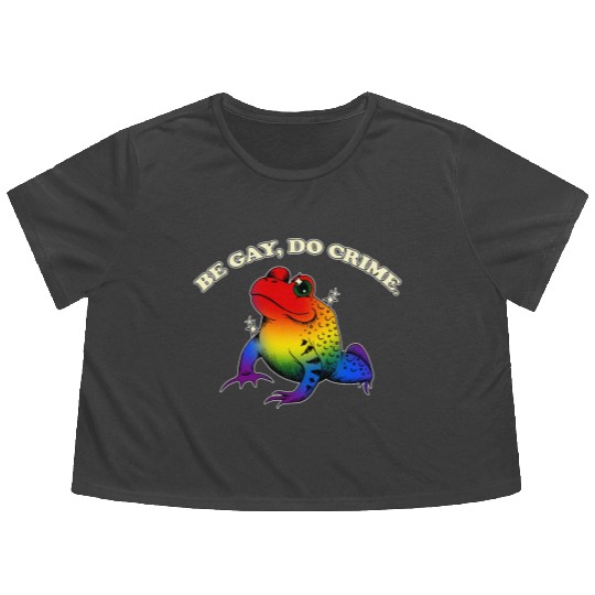 BGD crime - Vintage LGBT Rainbow Frog Meme Flowy Cropped Tees