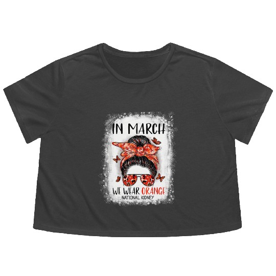 Bleached In March We Wear Orange National Ney Flowy Cropped Tees