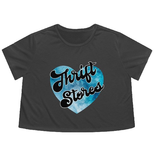 Thrift Stores blue watercolor heart Flowy Cropped Tees
