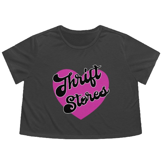 Thrift Stores pink heart Flowy Cropped Tees
