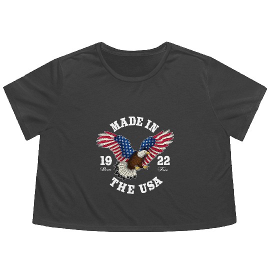 100 Year Old Patriotic Eagle Usa Flag 1922 Flowy Cropped Tees