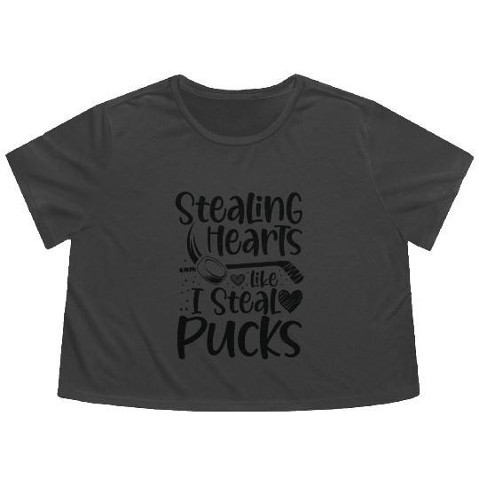 Stealing Hearts Like I Steal Pucks Hockey Lover Flowy Cropped Tees