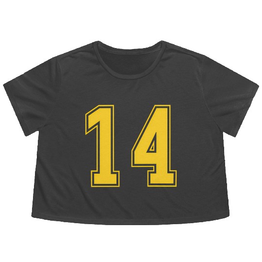 Yellow Number 14 Team Junior Sports Numbered Flowy Cropped Tees