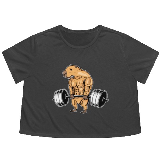 Weightlifting Capybara Bodybuilding Fitness Gym Flowy Cropped Tees