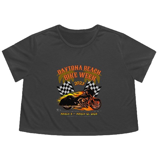 Daytona Beach Bike Week 2023 Checkered Flag Front Flowy Cropped Tees