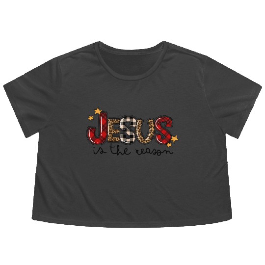 Jesus Is The Reason Buffalo Plaid Leopard Nativity Flowy Cropped Tees