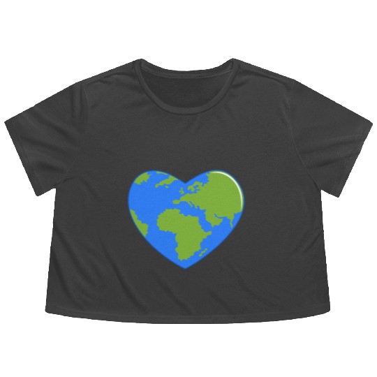 Earth Day World Map as Love Heart Flowy Cropped Tees