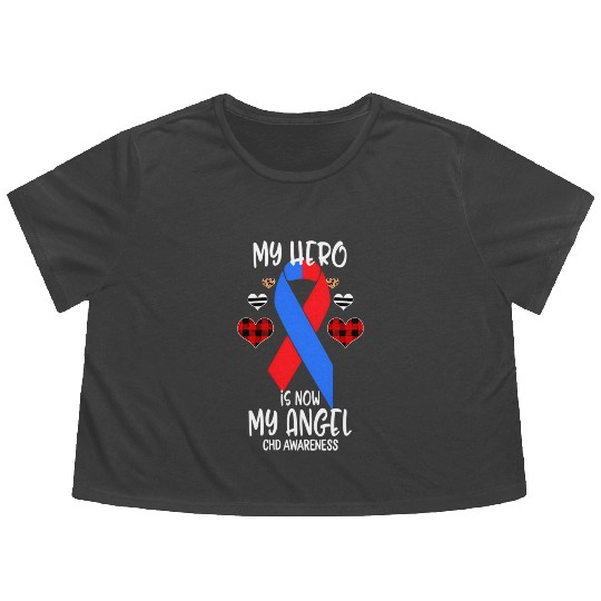 Chd Awareness Remembrance Hero Is Now My Angel Flowy Cropped Tees