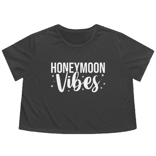 Bride Groom Vacation Newlywed Trip Honeymoon Vibes Flowy Cropped Tees