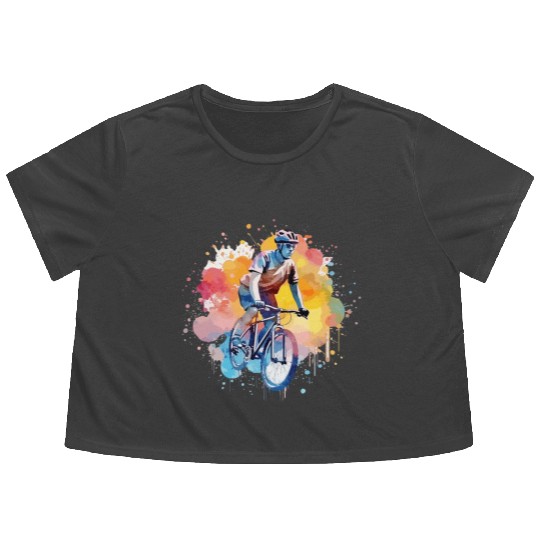 Ride to Freedom - Watercolor Style Cycling Art Flowy Cropped Tees