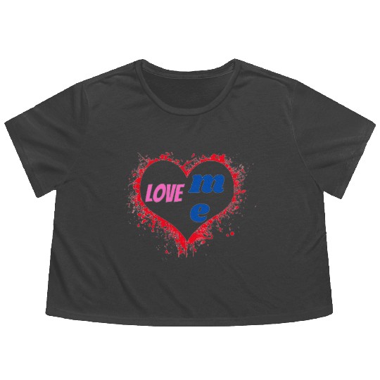 Pink Blue Illustrated Love Me Flowy Cropped Tees