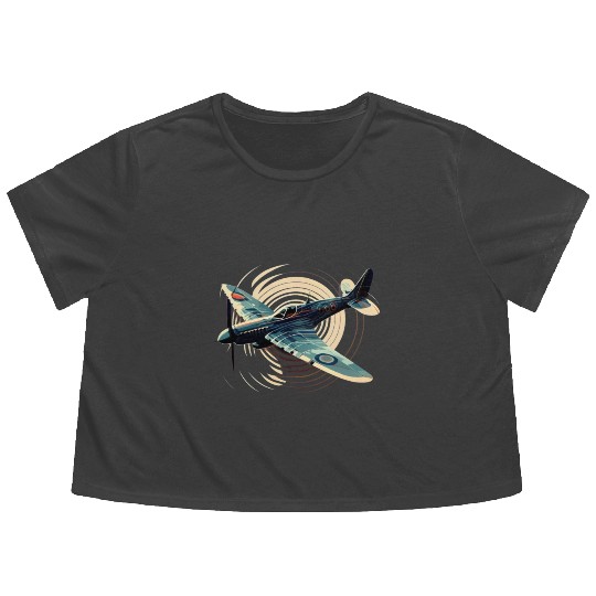 Spitfire Airplane Vintage Pilot Aviator Military Flowy Cropped Tees