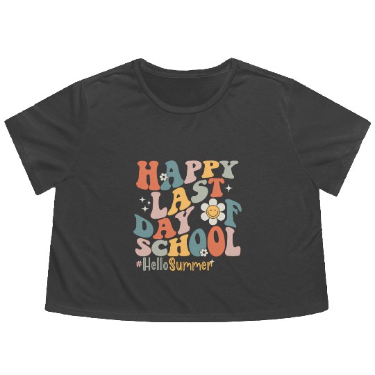 Groovy Happy Last Day Of School Teacher Student Flowy Cropped Tees