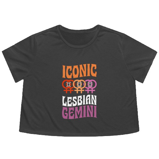 Ico Lesbian Gemini Queer Zodiac Horoscope Sign Les Flowy Cropped Tees