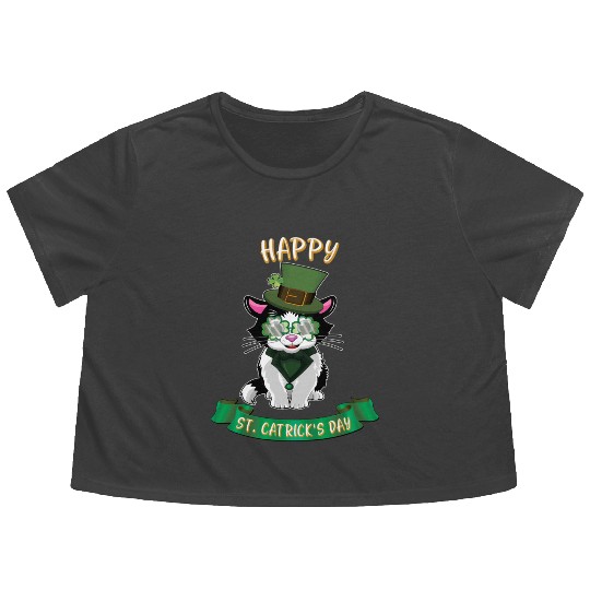 St Patric Day Saint Patric Day Cat Flowy Cropped Tees