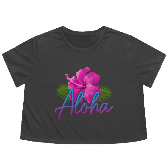 Aloha Hawaiian Islands Hawaii Surf Hibiscus Flower Flowy Cropped Tees