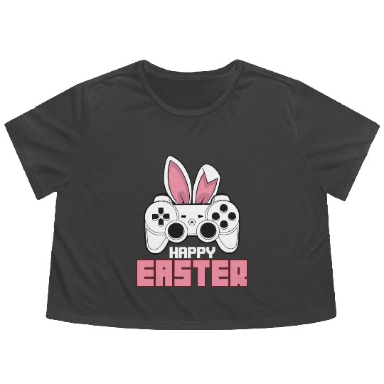 Video Game Bunny Controller Happy Easter Gamer Flowy Cropped Tees