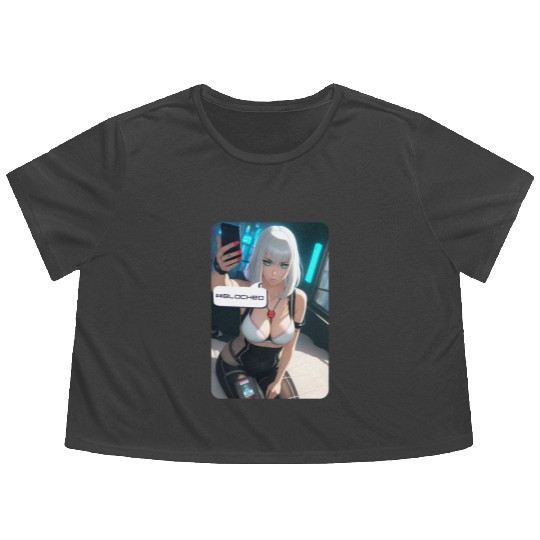 Cyberpunk Waifu Influencer Design 1 Flowy Cropped Tees