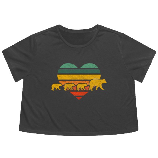 Mama Bear Three Cubs Heart Mothers Day Flowy Cropped Tees