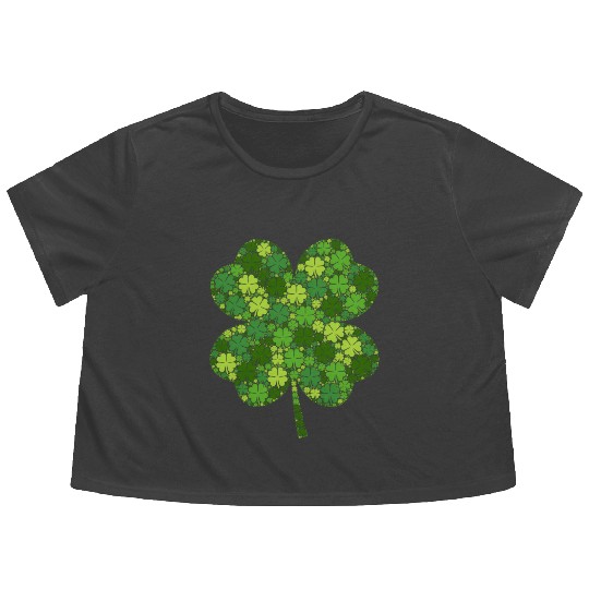 Irish Lucky Green Shamrock Clover St Patric Day Flowy Cropped Tees