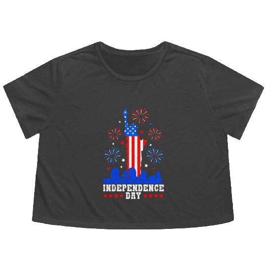 Independence Day Statue of Loverty America Party Flowy Cropped Tees