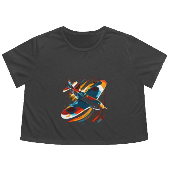 Spitfire Airplane Pilot Aviator Military Warbirds Flowy Cropped Tees