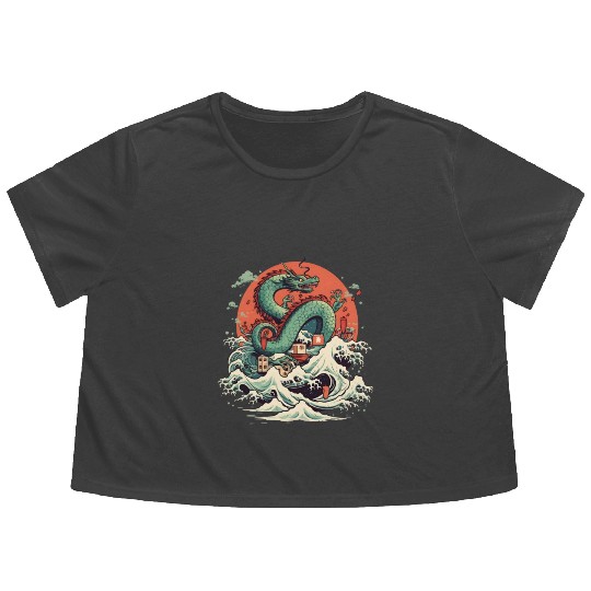 Sushi Dragon Japanesse Kawaii Flowy Cropped Tees