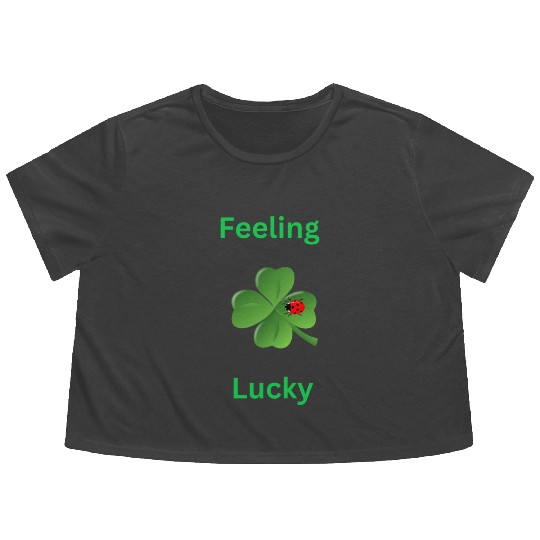 Feeling Lucky with a 4 leaf clover and a ladybug Flowy Cropped Tees