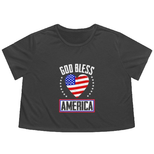 God Bless America Independence Day USA Patriot Flowy Cropped Tees
