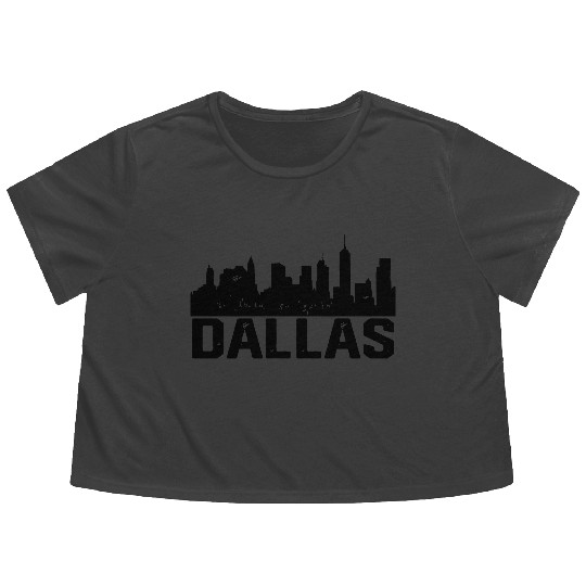 Dallas Skyline, Black Dallas Texas TX City Flowy Cropped Tees