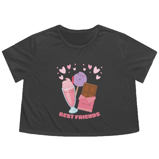 Cute Best Friends Lollipop Ice cream And Chocolate Flowy Cropped Tees