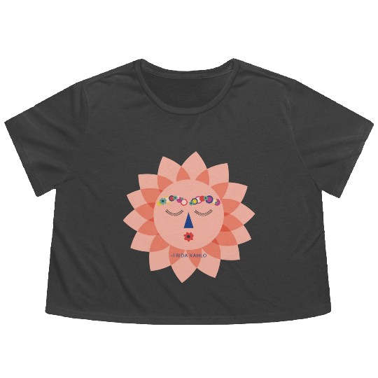 Colorful Cute Funny Sun Frida Kahlo Portrait Viva Flowy Cropped Tees