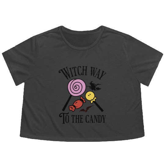 Witch Way To The Candy Spooky Halloween Flowy Cropped Tees