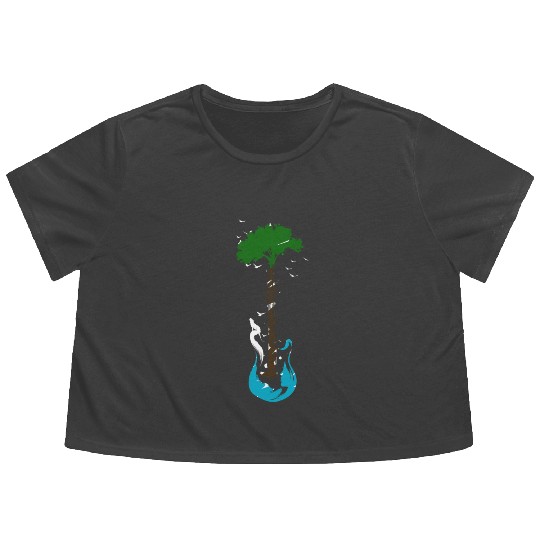 Guitar Nature Musician Earth Day Tree Guitarist Flowy Cropped Tees
