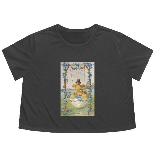 Vintage Easter Card Flowy Cropped Tees