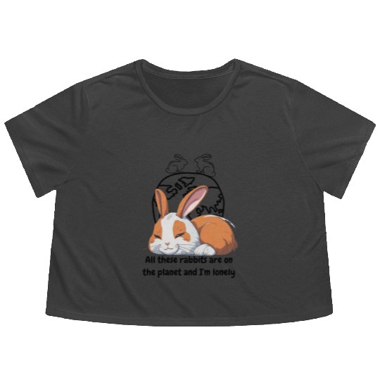 Lonely rabbit Flowy Cropped Tees
