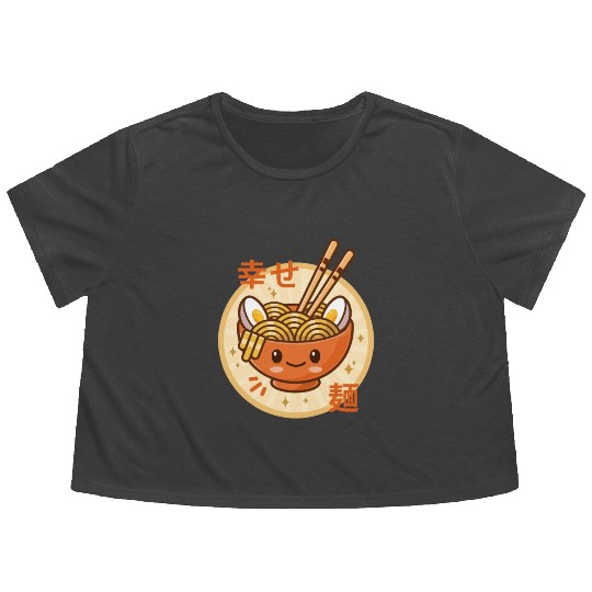 Kawaii Ramen Noodle Bowl Orange Flowy Cropped Tees